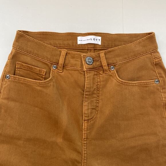 NWOT LOFT High Waist Skinny Jeans in Mustard w Frayed Ends Pockets Stretch Sz 24 - Picture 8 of 13